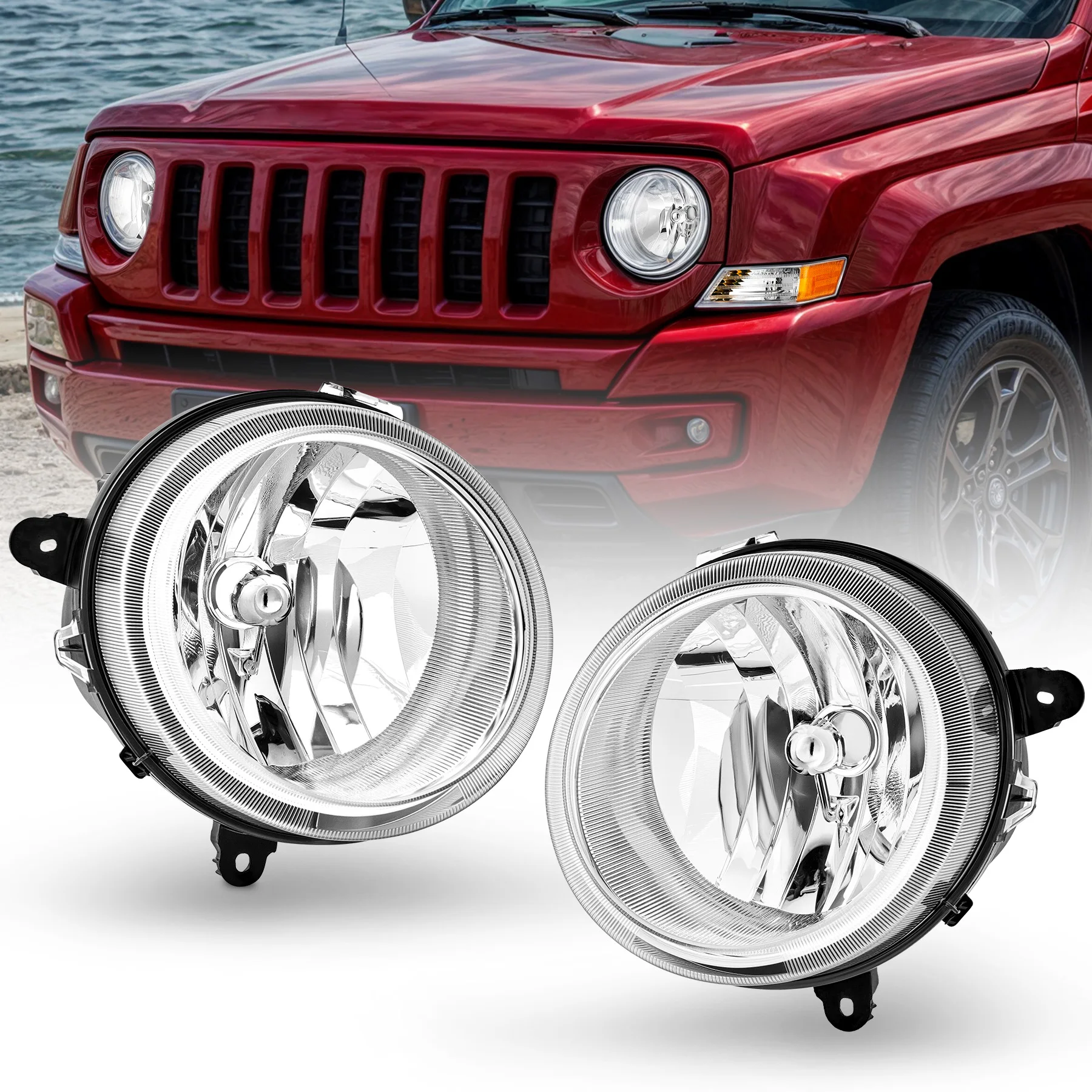 

VRC для Jeep Patriot 2007-2017 годов в сборе галогенные хромированные левые и правые фары в сборе