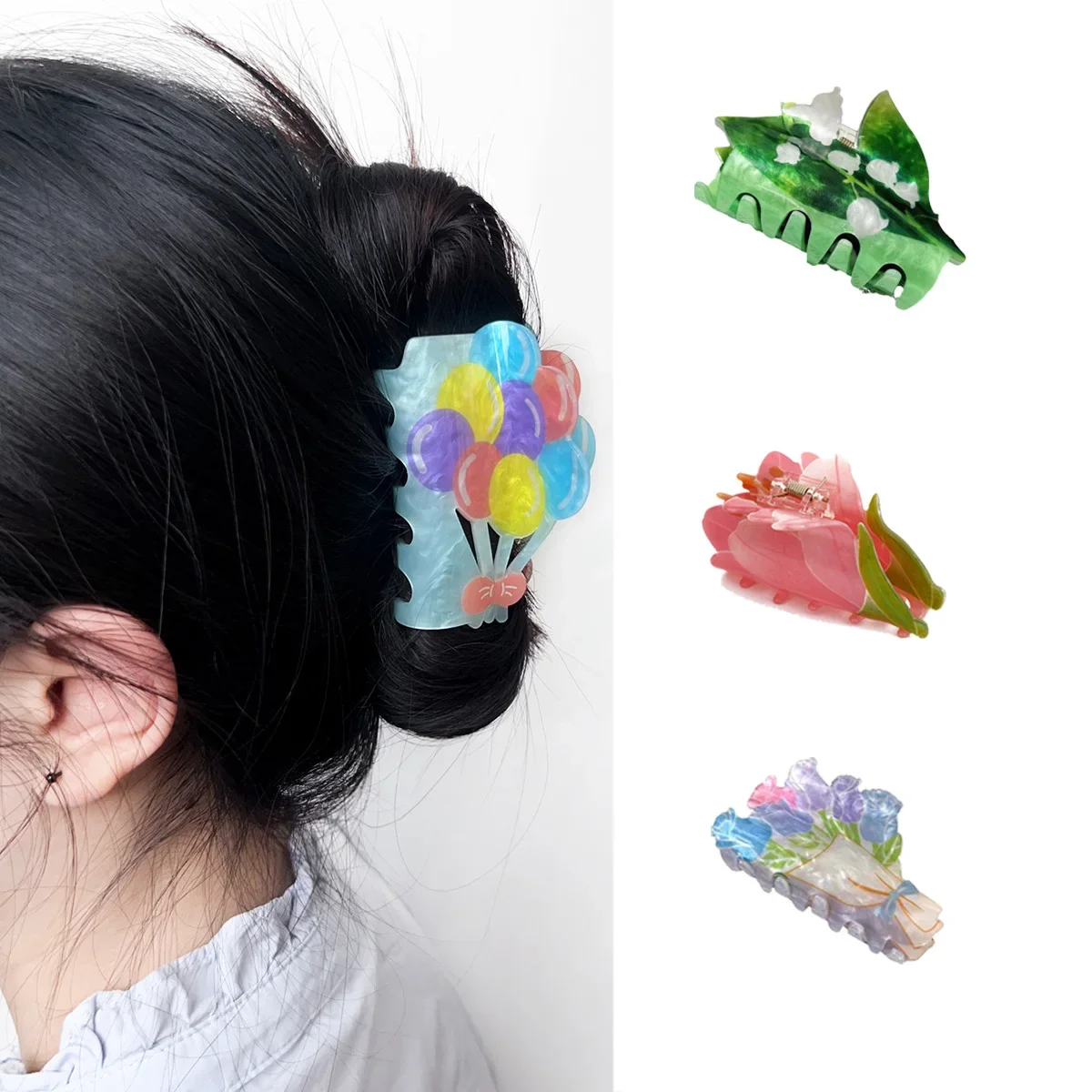 Pince à cheveux fleur tulipe rose, 1 pièce, accessoire en acrylique dopamine