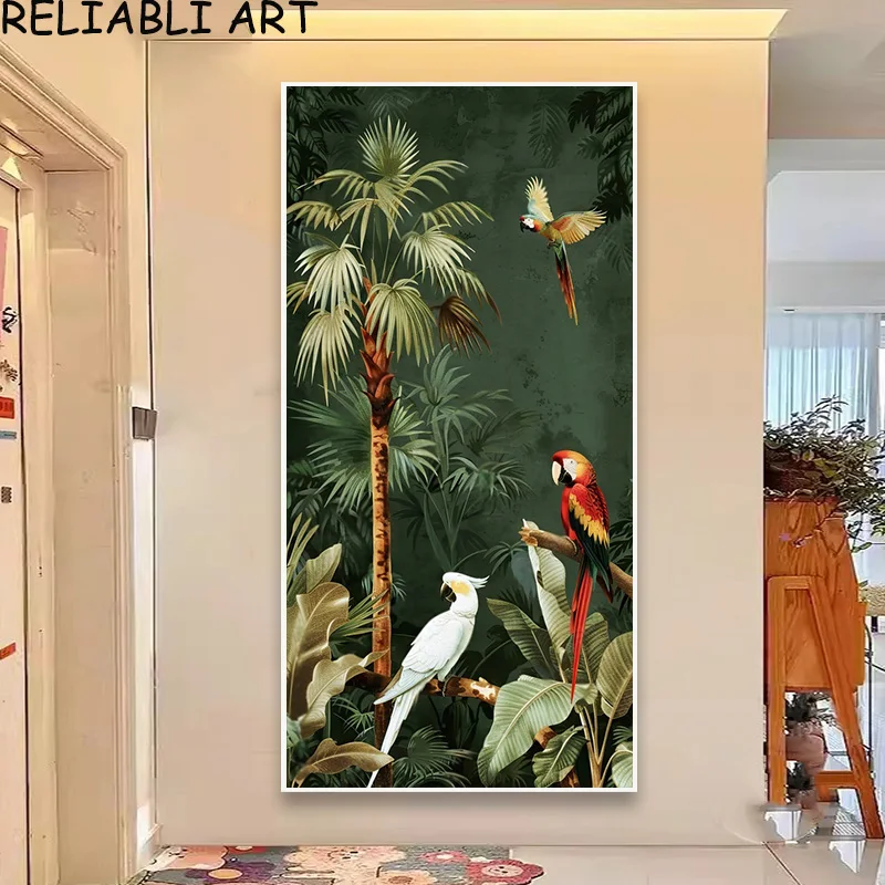 Green Leaves Parrort Animal Poster and Prints Nordic Style Canvas Painting Wall Art Pictures For Living Room Home Decor No Frame