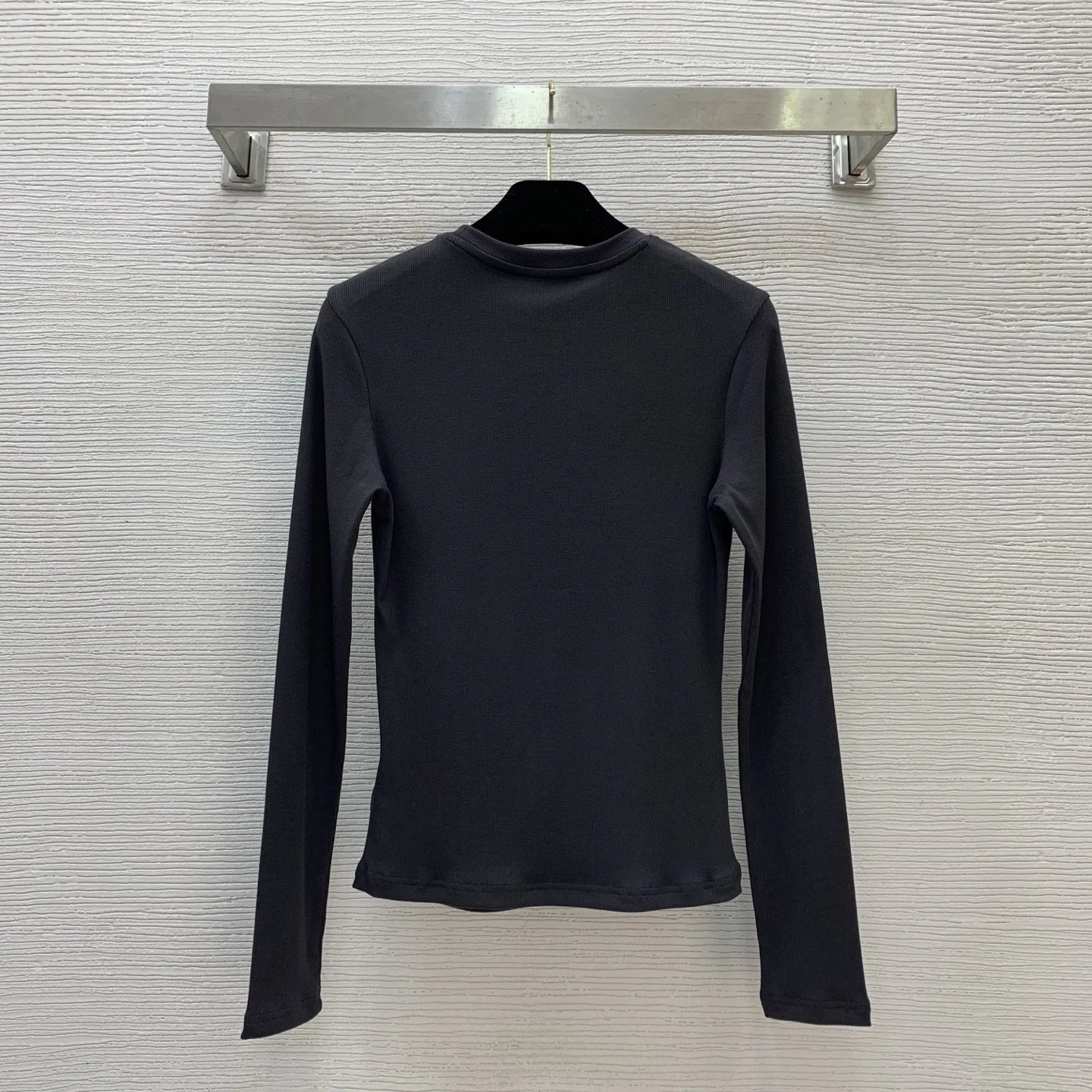 

2025 New High end Customized Threaded Cotton Fashion Versatile Round Neck Long Sleeve Elastic Base Top 27