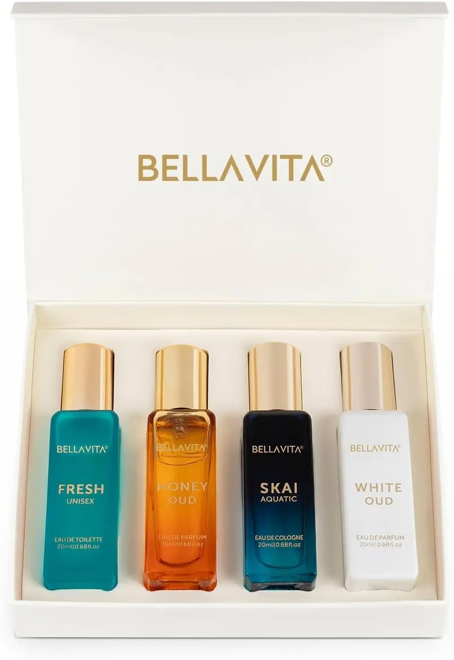 Bellavita Unisex Perfume Gift Set 3x26.6ml Honey White Oud Skai Fresh Honey Artemisia Lemon Bergamot Sweet Almond Collection for Daily Wear Father Day Gift for Him Her