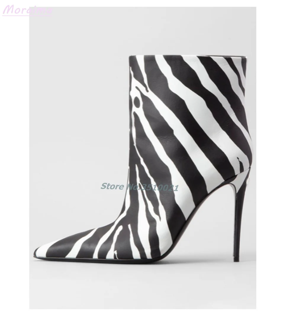 2024 Zebra Print stivaletti a punta Slip On Stiletto tacco alto Sexy Runway Fashion nuove donne stivaletti inverno stile europeo