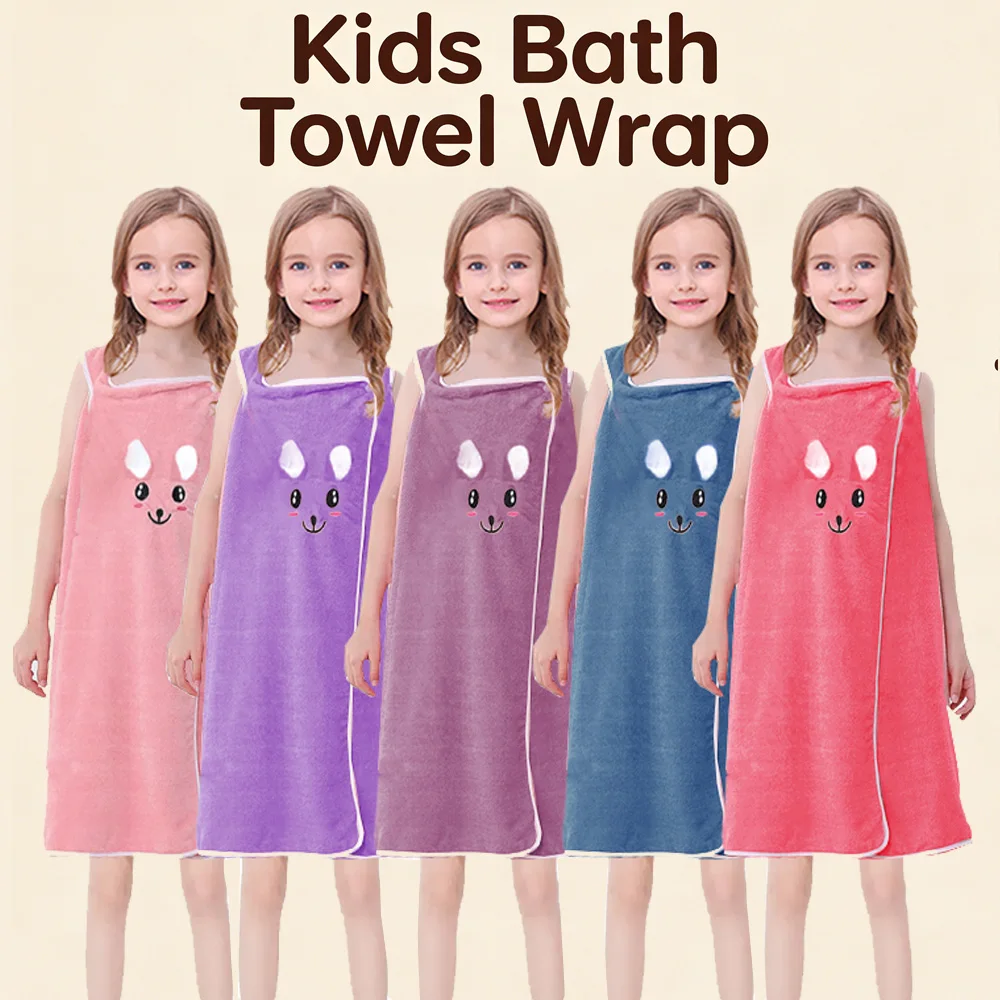 1pc Kids Bath Towel Wrap ,  Cute Bunny Ears Microfiber Bath Skirt for Girls Age 6-12, Ultra-Soft Absorbent Skin-Friendly 250gsm
