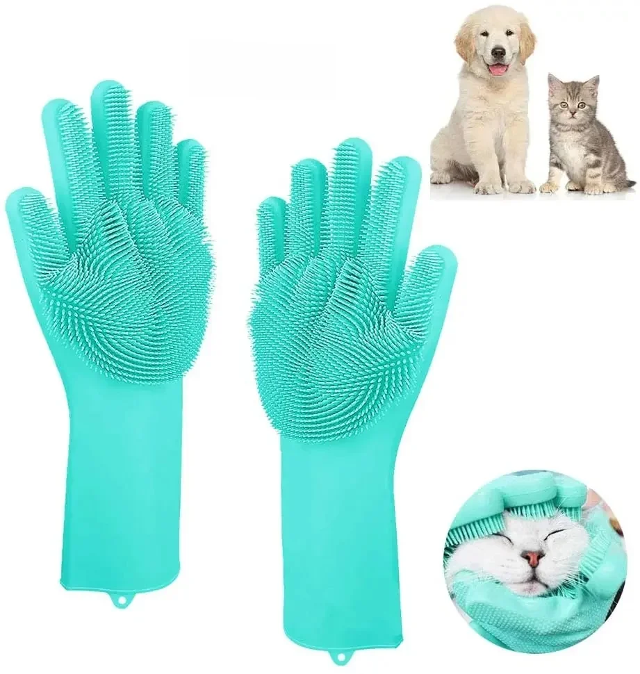 Gants de nettoyage de toilettage pour animaux de compagnie, pour chien et chat, shampoing de bain, épurateur magique, nettoyeur de vaisselle, éponge, gant d'épilation en silicone