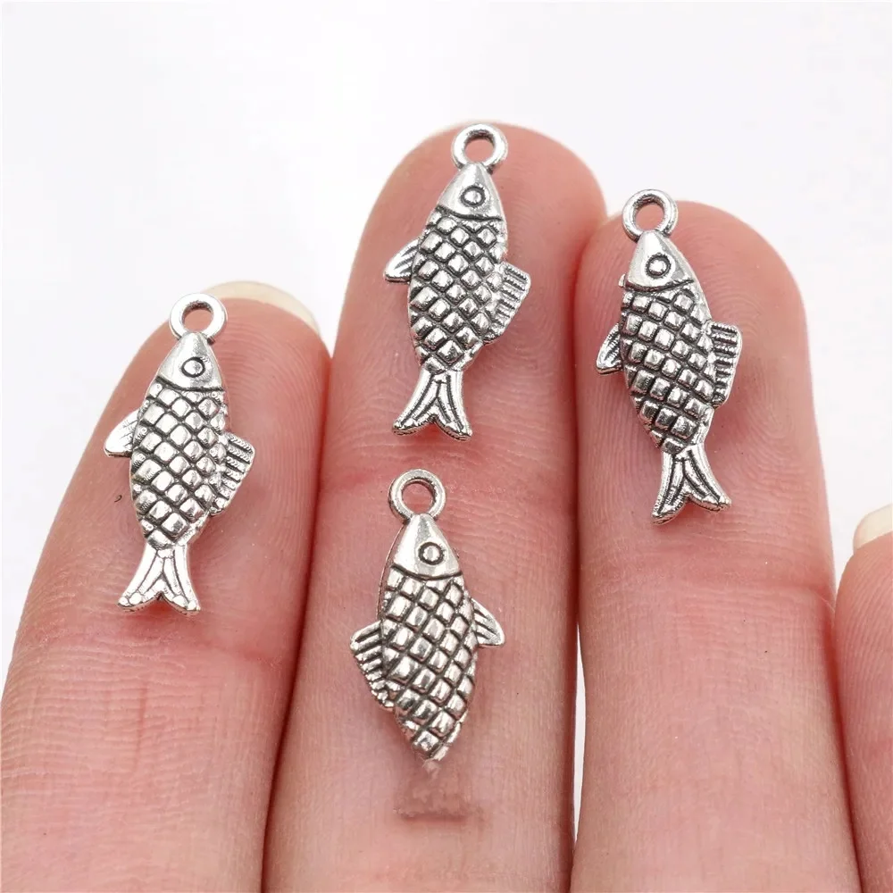 12 sztuk Charms dwustronna ryby 20x8mm Antique Making wisiorek fit,Vintage tybetański z posrebrzanego brązu DIY bransoletka naszyjnik — zdjęcie 2