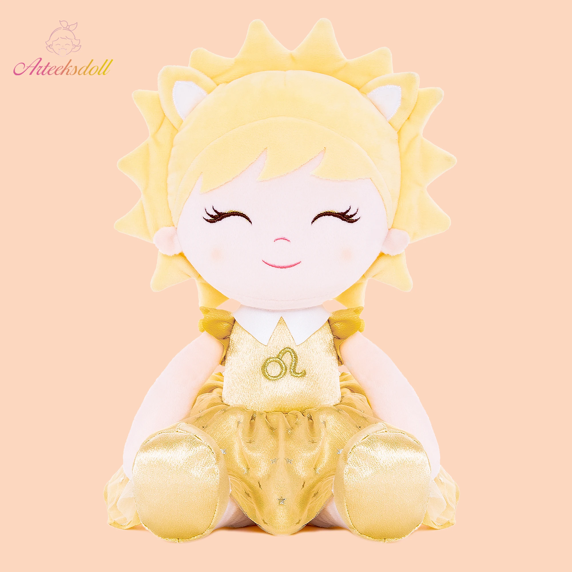 

16 inches Baby Girl Plush Doll Leo Constellation Doll In Sparkling Golden Yellow With Gift Box for Baby Girls Birthday Gift