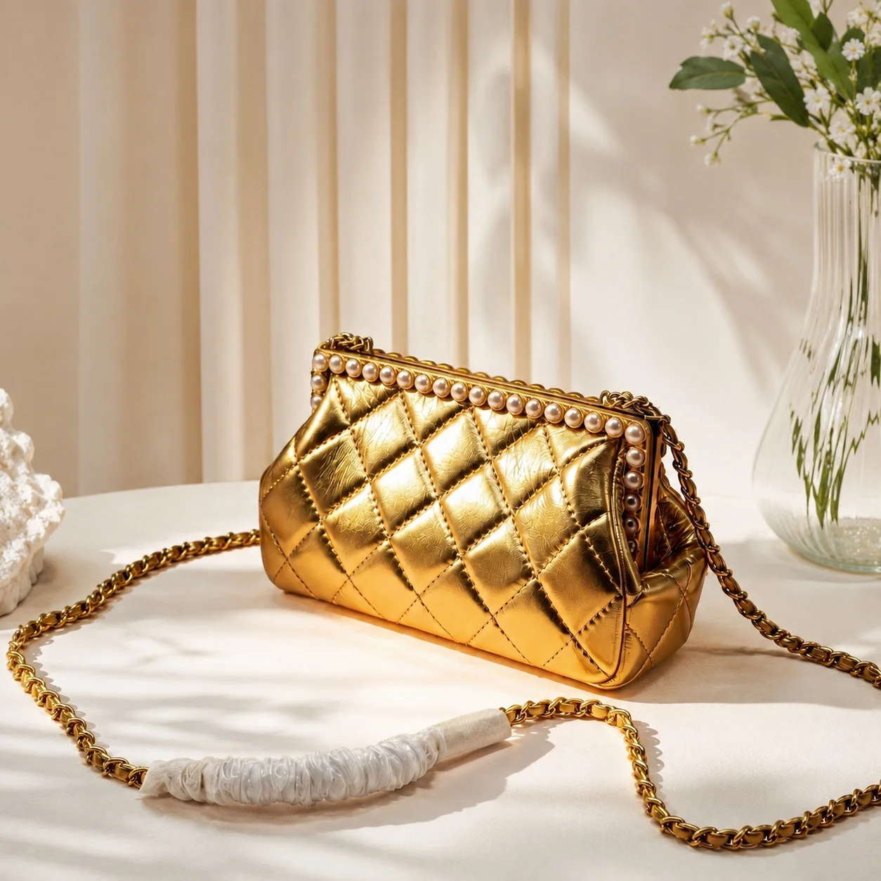 Women Handbag nobox swipedown Luxury High Quality Pearl Evening Chain Bag Quilted Pattern Handbag Crossbody Bag 20x12x7cm