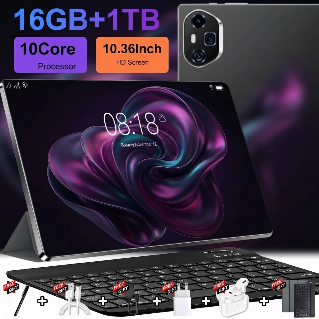 Tableta Portátil 2026, 10 Núcleos, Android 13, 16 GB de RAM, 1 TB de ROM, Batería de 12000 mAh, Cámara de 16 MP y 32 MP, 5G, WiFi, Ideal