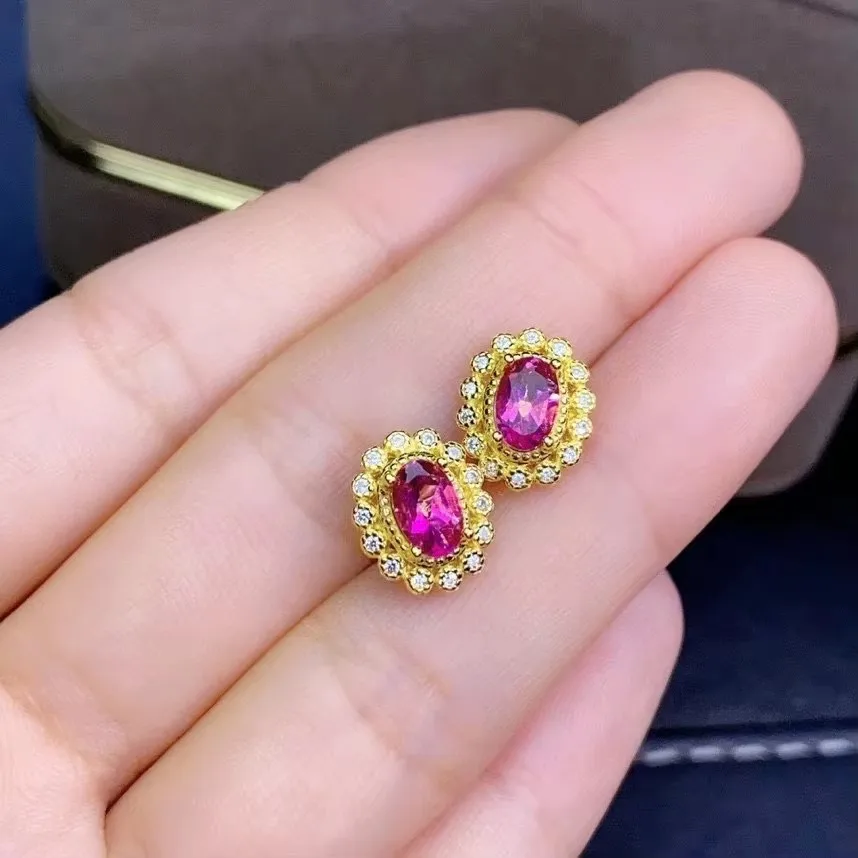 KJJEAXCMY Boutique Jewelry 925 Pure Silver Natural Pink Topaz Ring Earring Pendant Set Electroplated Gold Party Birthday Christm