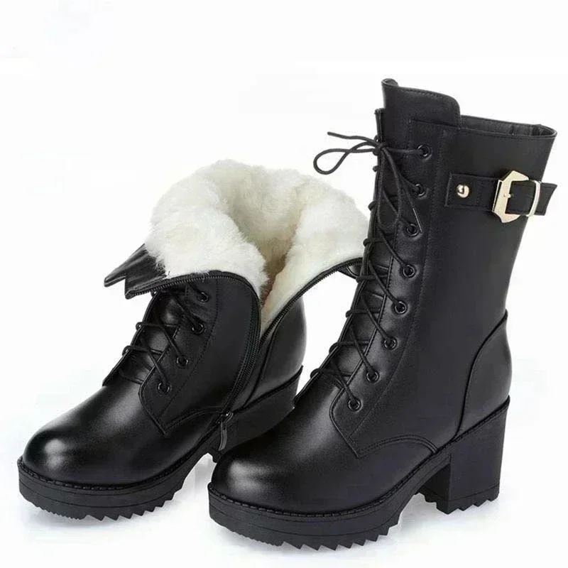 2025 hiver cuir femmes bottes d'hiver laine épaisse chaud femmes à talons hauts véritable botte de haute qualité femme bottes de neige femmes chaussures