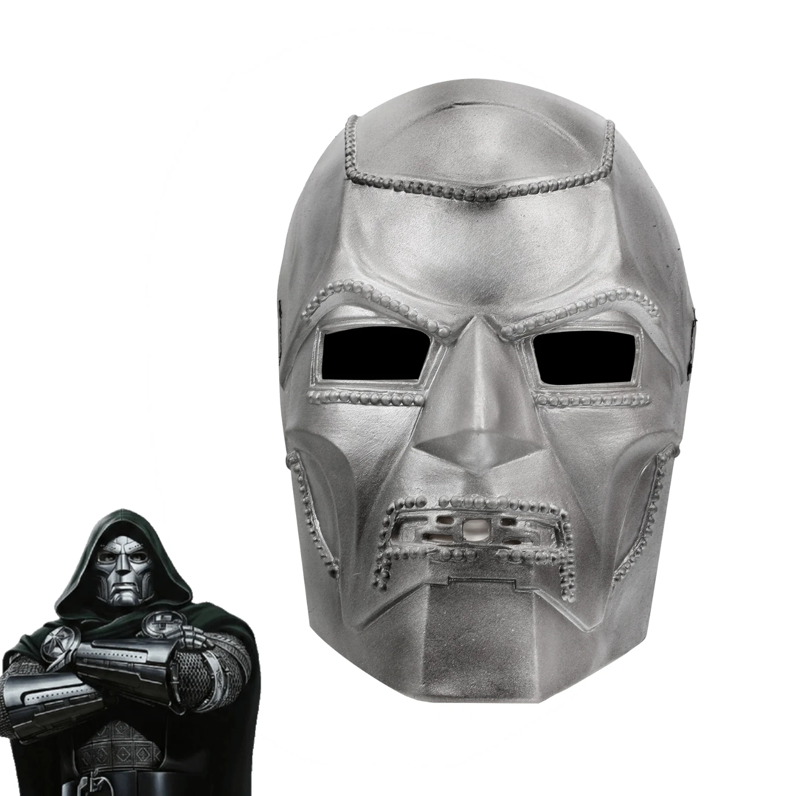 

Soft Silicone Doctor Doom Mask Helmet, Metallic Silver Full Face Cosplay Prop, Fantastic Four Victor Von Doom Halloween Costume