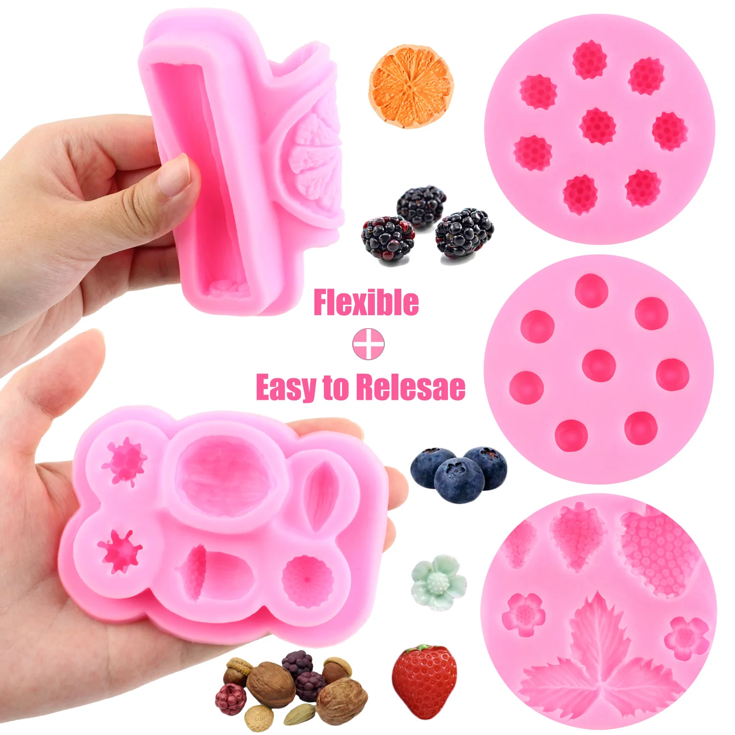 Blueberry Raspberry Strawberry Silicone Mold Nuts Berries Fondant Molds DIY Cake Decorating Tools Cupcake Candy Chocolate Mould