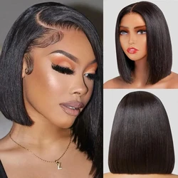 Short Straight Bob Human Hair Wigs 200% Density 13x4 Brazilian Remy Transparent Lace Frontal Wigs For Women