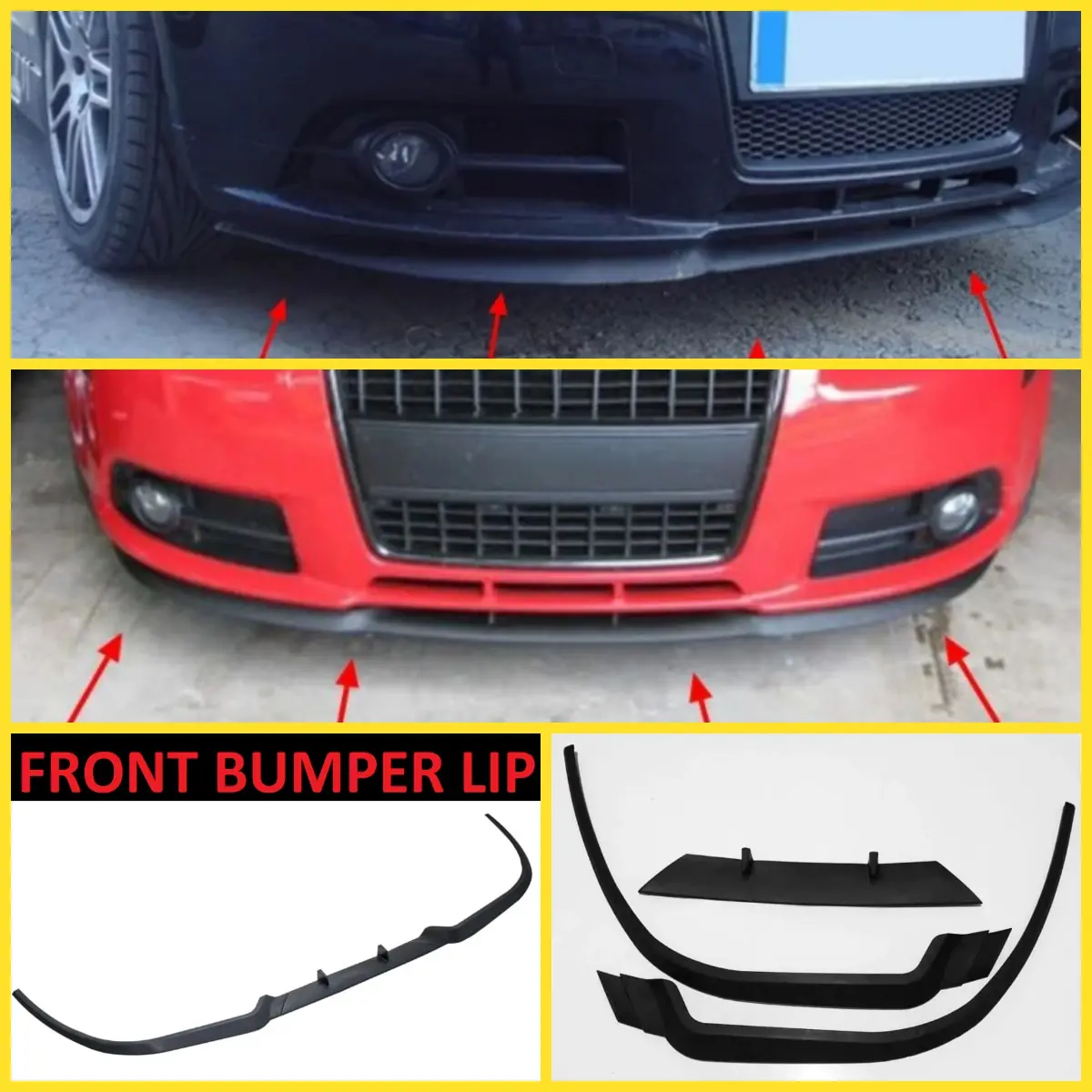 For Audi A3 A4 S3 S4 8P 8L CUPRA R FRONT SPOILER BUMPER LIP Euro Spoiler Lip Universal 3 pcs Body Kit Splitter Car Accessories