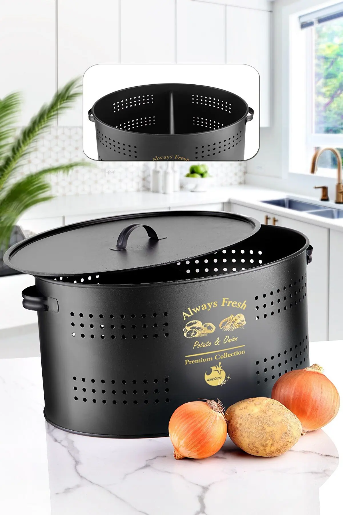 Kitchen Life Big size Compartments Lux Metal Potato-soğan Bucket Basket Sturdy Metal Quality Malzeme