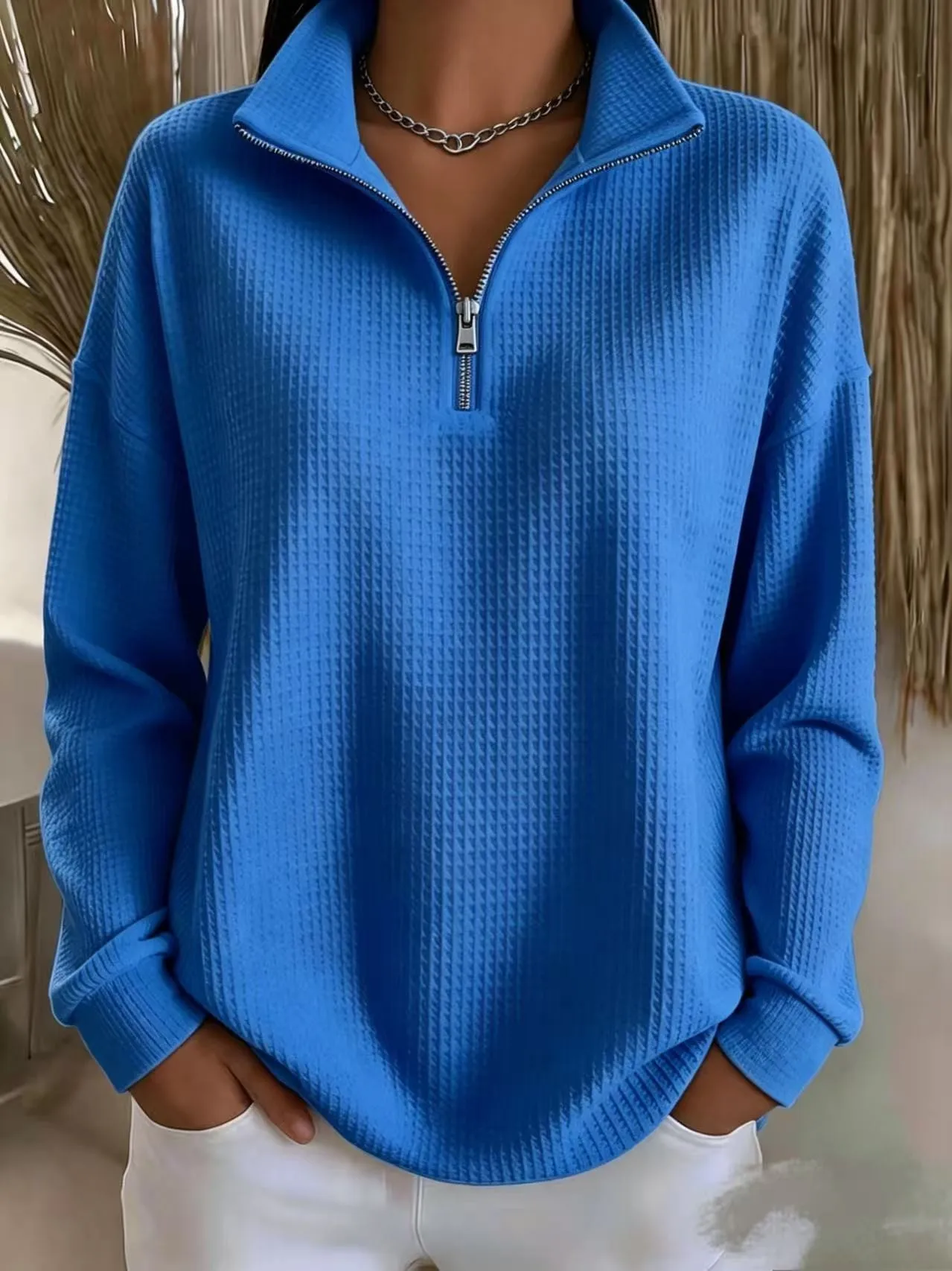 Zipper Pullover Hoodie Regular Fit Commuter with Casual Elegant Commuter Standard Length No Hood Regular Length Women Hoodie