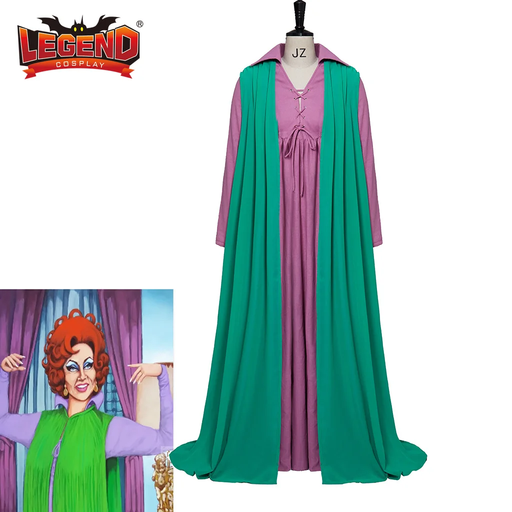 

Agnes Moorehead Cosplay Endora Bewitched Costume Cosplay Dress Full Suit with Cloak for Women Adult