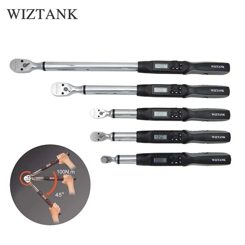 

WIZTANK Digital Torque Wrench With Preset Angle Measurement 1/4" -1/2" 1.5-340 Nm Accuracy 2% Reversible Ratchet Head Rotation