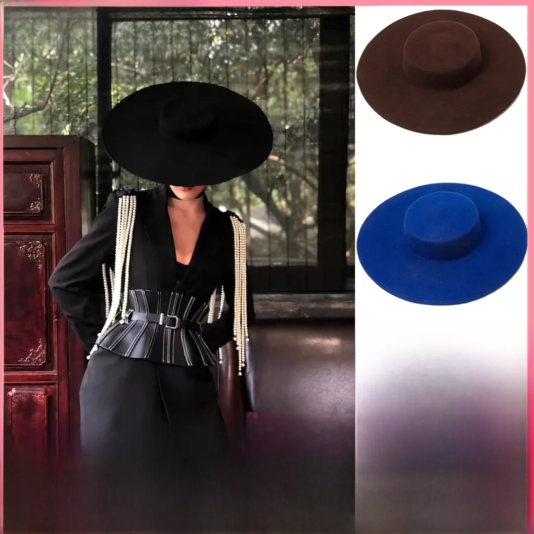 Szerokie wełniane czapki z dużym rondem Formalne czarne damskie czapki Fedora Stage Show Felt Cap Winter Lady Catwalk Outdoor Top Hats Sombreros De Mujer — zdjęcie 2