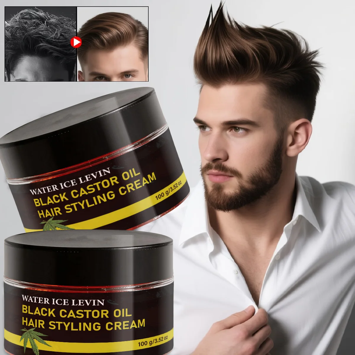 Water Water Ice Levin Black Castor Oil Hair Styling Cream 100g Men Hair Pomade Long Lasting Hold Natural Hairstyle Hair Care - Aliexpress Deal