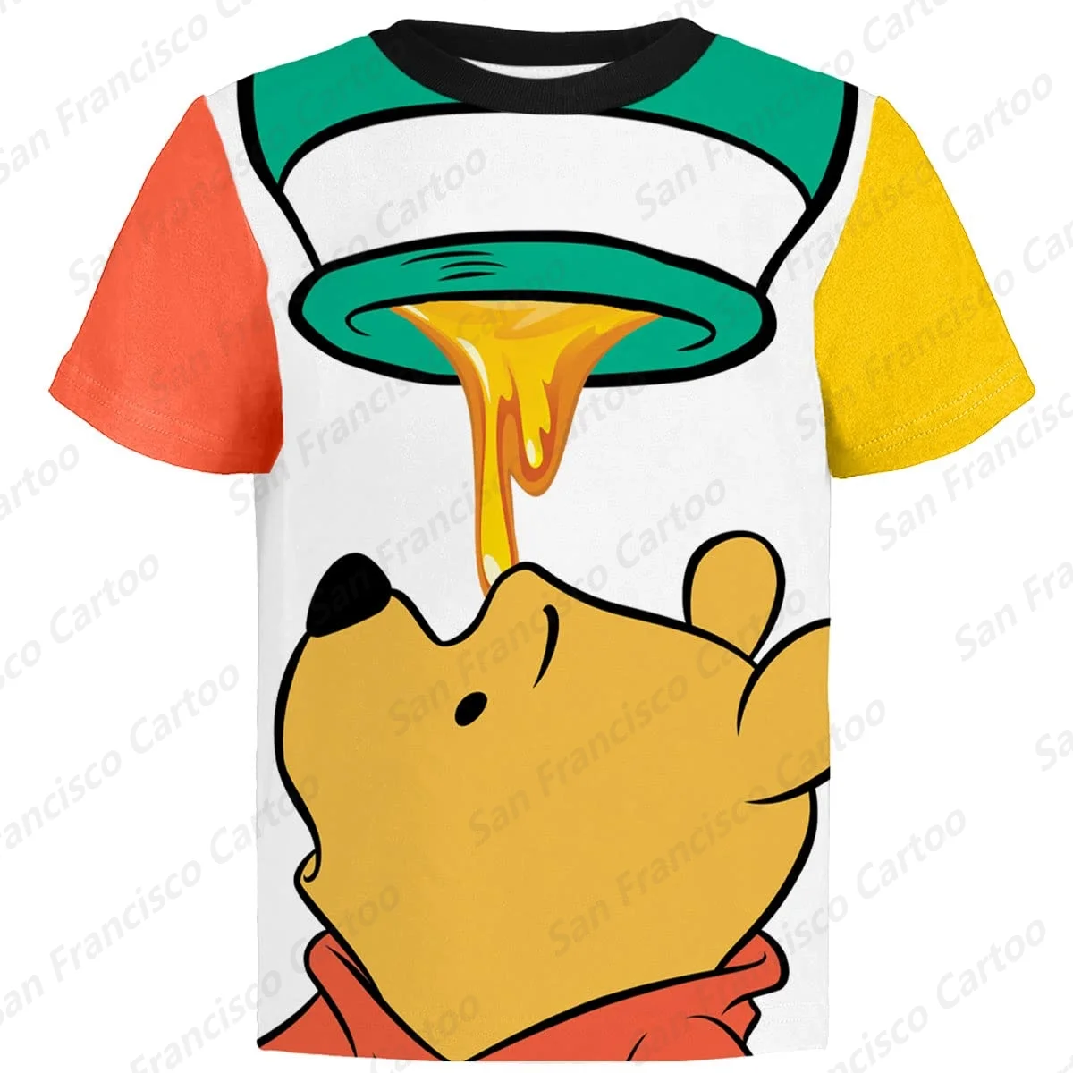 2024 New Summer Disney Winnie the Pooh Honey Jar 3D Printed T-Shirt Tigger Eeyore Pig Short Sleeve KID/Adult Cute Cartoon Top
