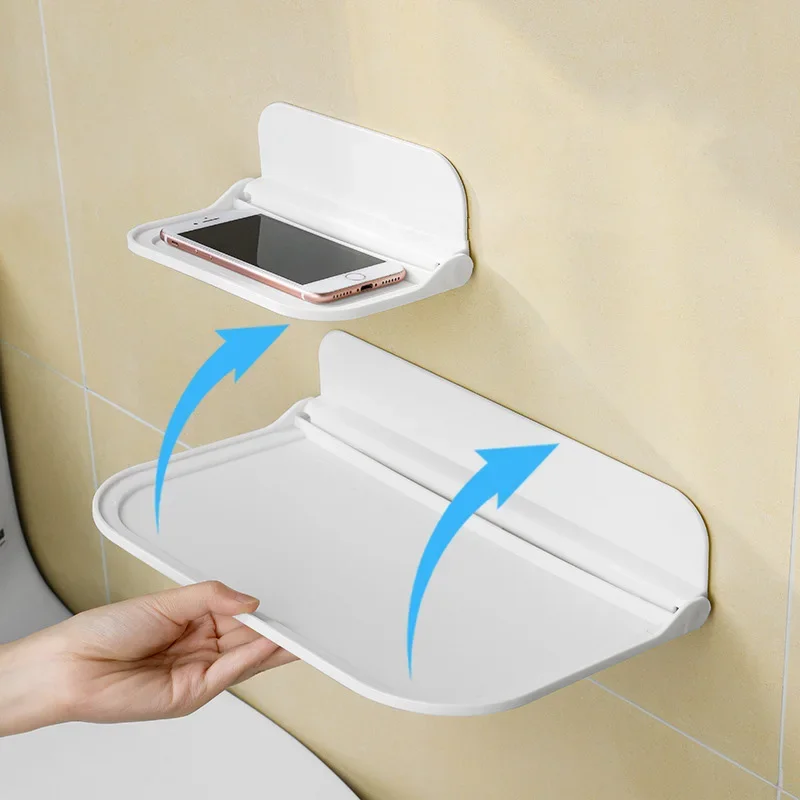 Klappbares, an der Wand montiertes Regal, platzsparend, faltbares Lagerregal, stanzfreier Telefonhalter, WLAN-Router, Ablagefach, Badezimmer-Organizer