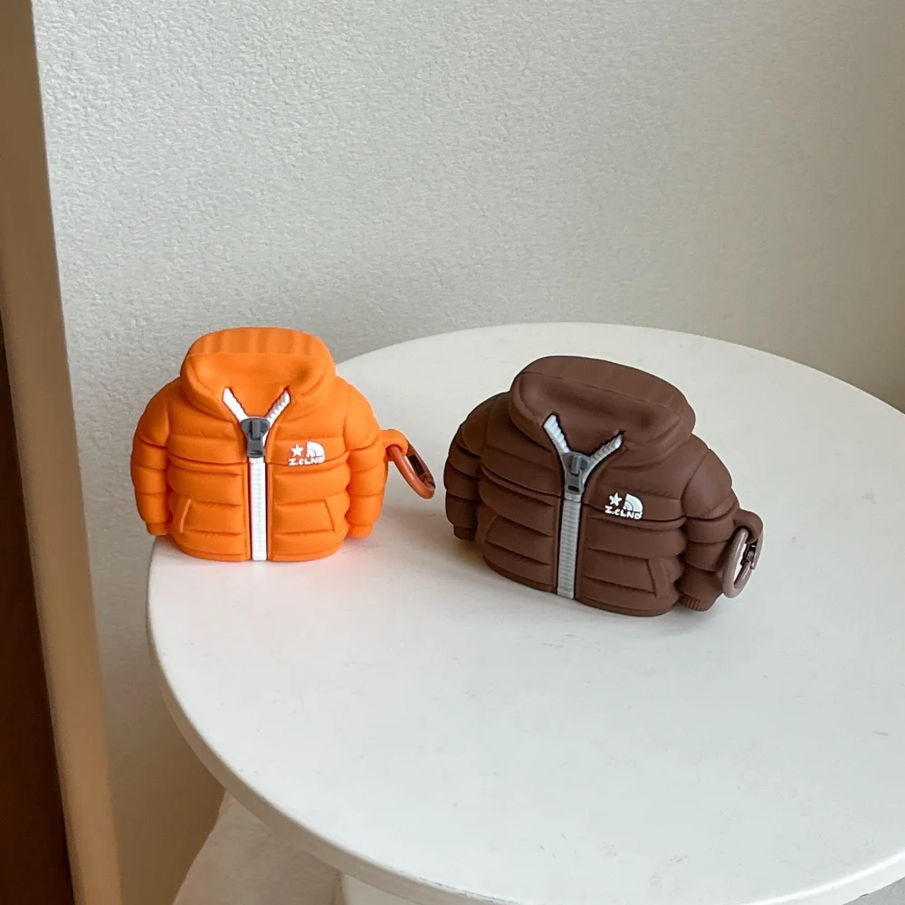 

Orange and brown two-color down jacket earphone protective cover,suitable for AirPods4/3/2Pro/2/3,new earphone protective cover