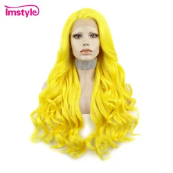 Imstyle Synthetic Lace Front Wig Yellow Wig Long Natural Wavy Wig For Women Lace Front Wig Heat Resistant Fiber Cosplay Wig