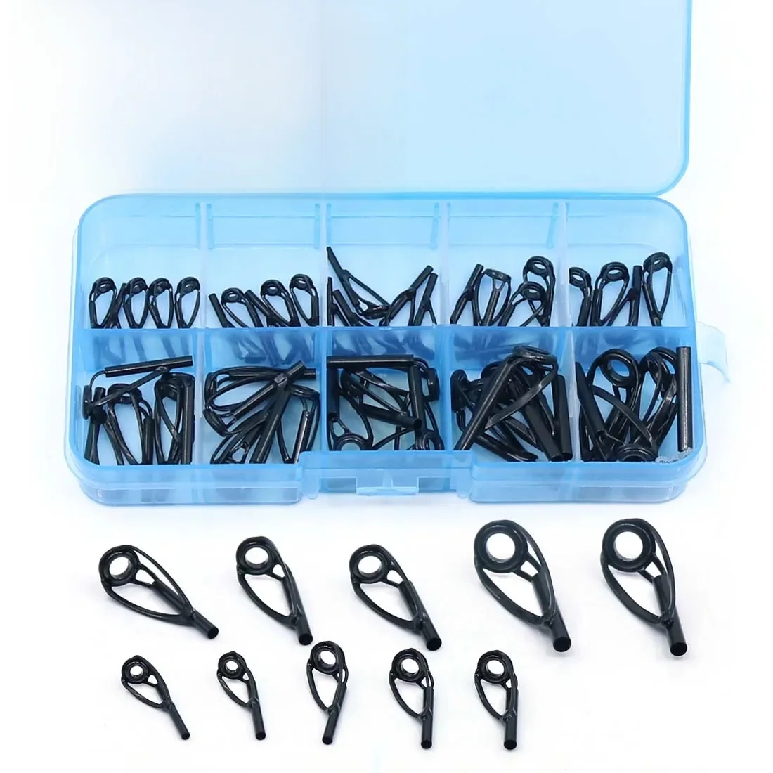 FishTrip – Kit de réparation de pointe de guidage de canne à pêche, remplacement de pointe supérieure noire, cadre en acier inoxydable, réparation de construction d'anneaux en céramique, 5-50 pièces