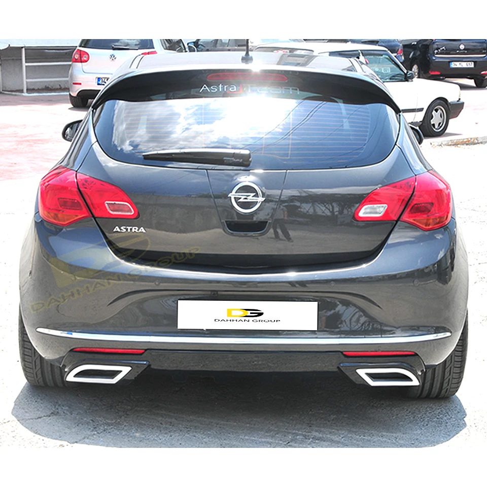 Opel Astra J 2012 - 2015 HB Sport Style Rear Diffuser Lip With 2 Chrome Tips Left and Right Piano Gloss Black Plastic OPC Kit