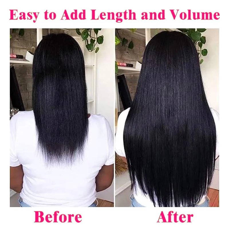 คลิปต่อผมมนุษย์จริง Remy Human Hair Extension คลิปสําหรับผู้หญิงธรรมชาติผมมนุษย์ตรง 1B สีดําธรรมชาติ