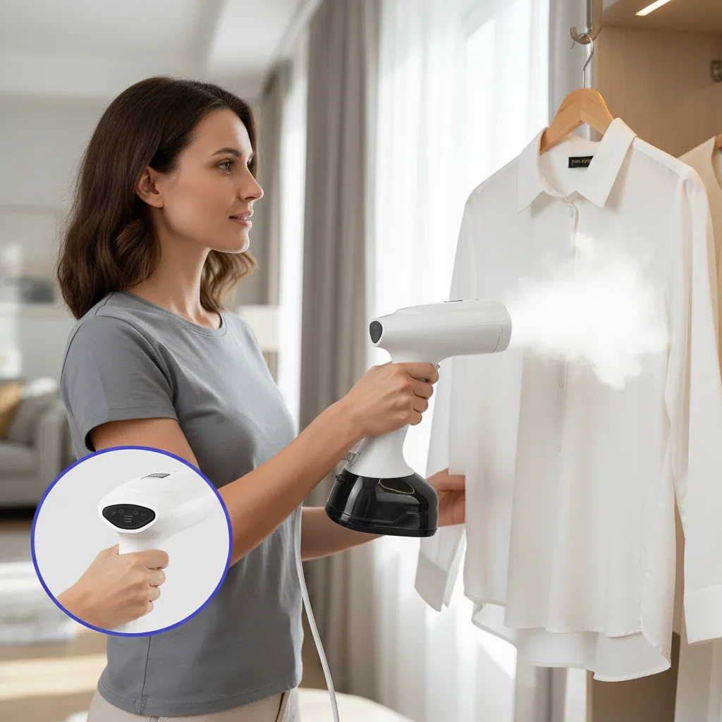 Plancha de vapor portátil con tanque de 400 W, 3 niveles de vapor rápido para camisas, ropa, cortinas, viajes, hogar, escritorio, accesorios incluidos (guante, tapón, taza medidora)