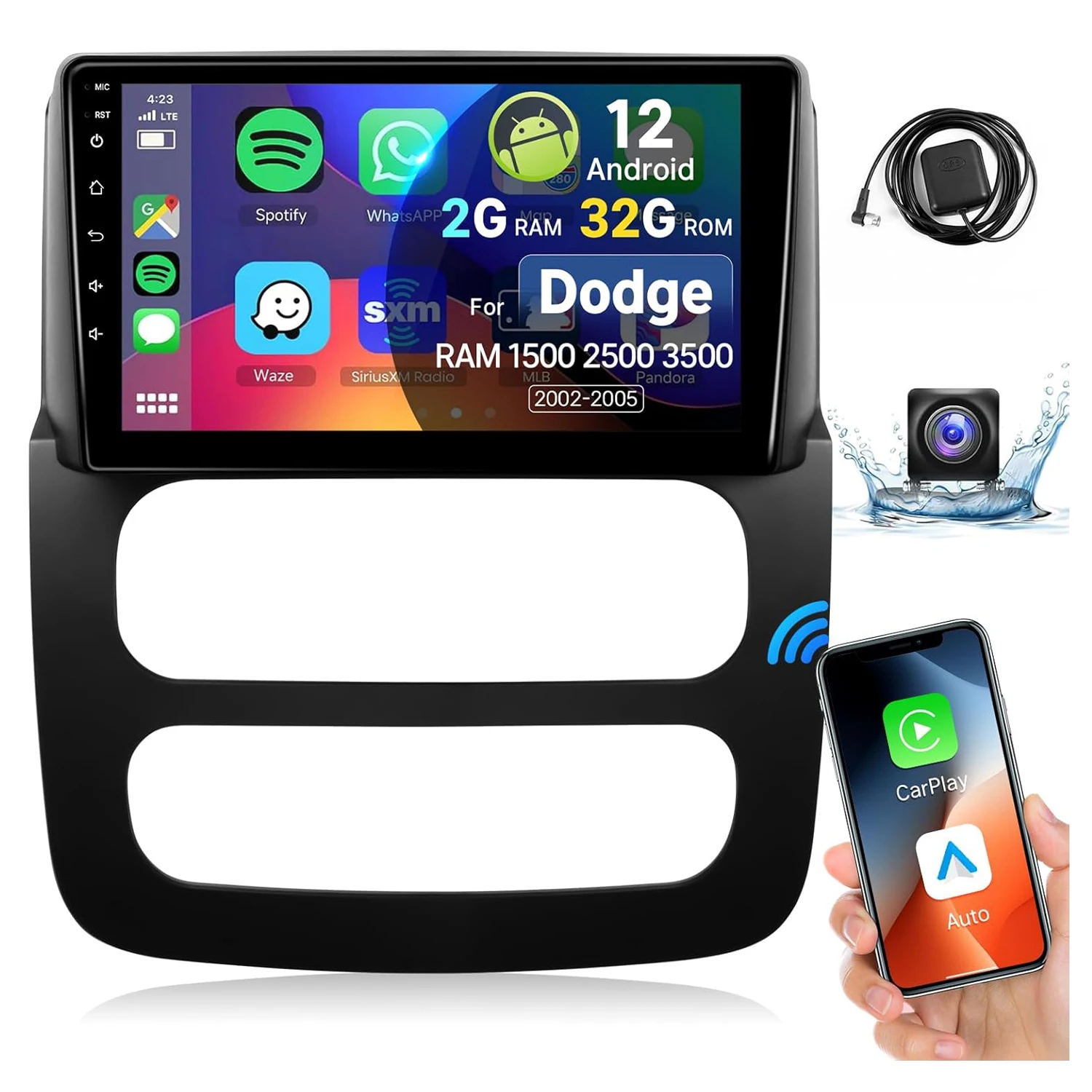 

9" Wireless Car Radio for Dodge RAM 1500 2500 3500 2002-2005 Carplay Android Auto TouchScreen Car Stereo with Backup Camera WIFI