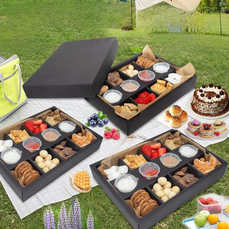 Boîte de pique-nique transfrontalière épaisse à 8 grilles et 10 grilles, boîte de plateau de collation pour gâteau de fête, boîte de Camping pour thé de l'après-midi, vente en gros