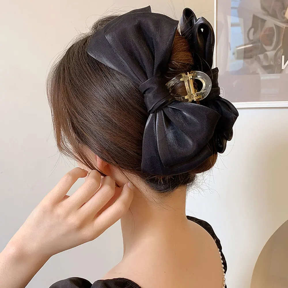 Women Hair Ribbon Clamp Pin Semi-Bundle Raised Ponytail Hairpin Black Ribbon Pin Hairpin