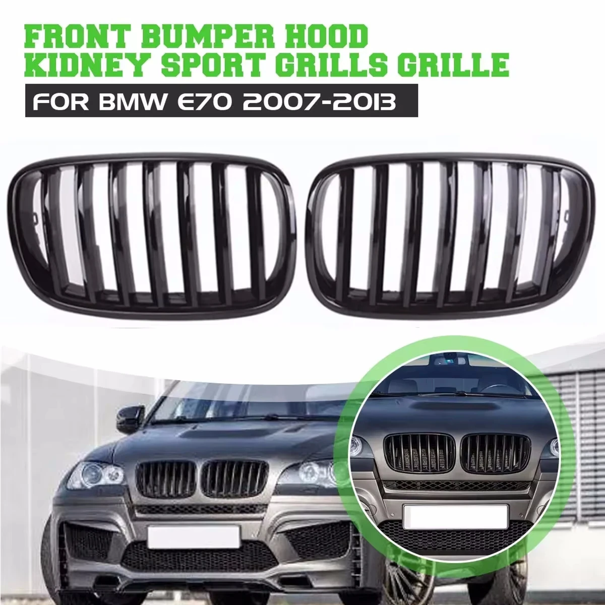 

Глянцевая черная гоночная решетка с одной планкой для BMW E70 E71 X5 X6 2007-2013, передний бампер, спортивная решетка для почек