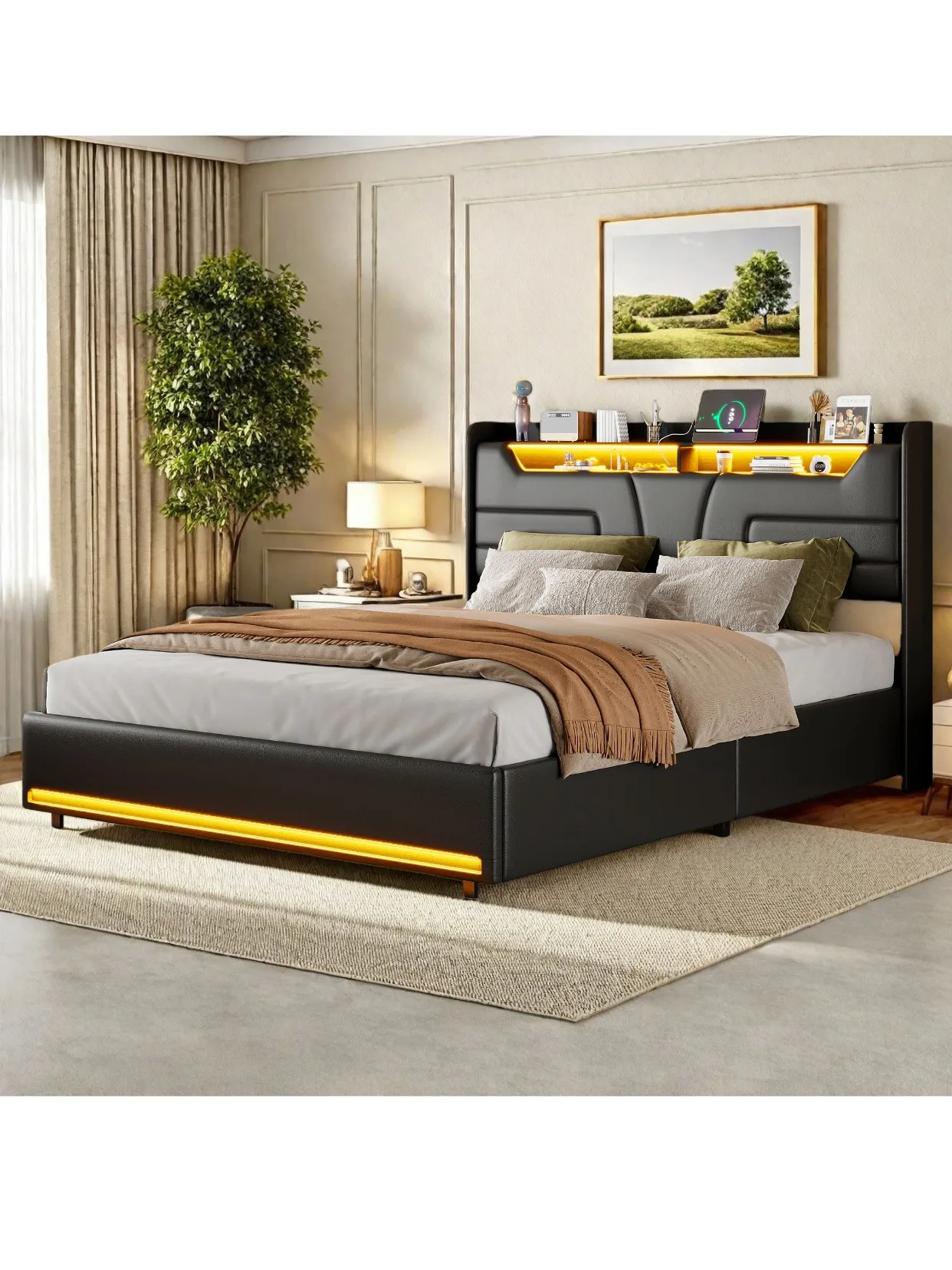 Comanlai, 160 × 200 cm, Bettgestell mit großem Stauraum, Erwachsenenbett, Doppelbett für das Schlafzimmer, Hydraulisches Bett, gepolstertes Bett mit Gasdruckfedermechanismus, Schlafbett für den