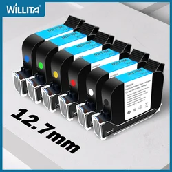 Willita 12.7mm Ink Cartridges for Handheld Tij Inkjet Printer A Level Fast Dry Original Import White/Yellow/Black/Red/Bule/Green