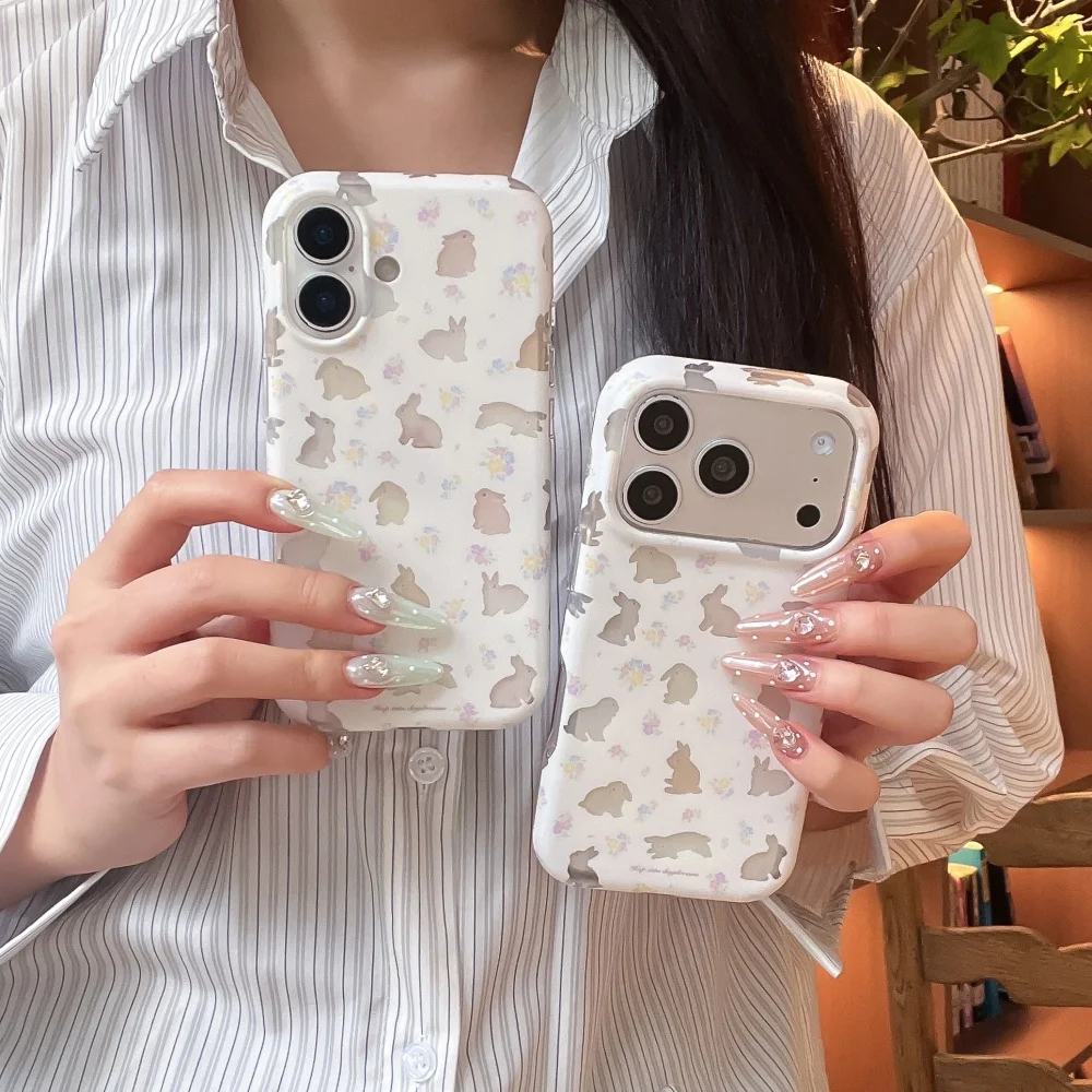 New Korea Ins Cute Hollow Rabbit Flower Phone Case for iPhone 18 Pro Max 16 Max 15 16 17 18 Pro Kawaii Anti-fall Protective Case