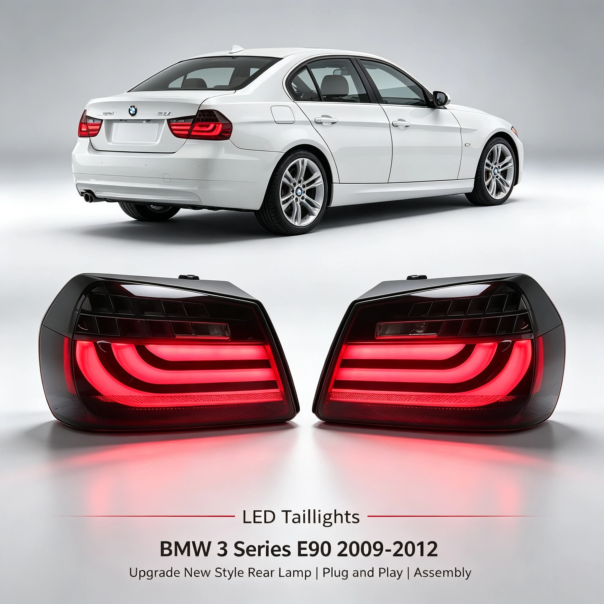 Auto-Styling LED-Rückleuchten für BMW 3er E90 2009 2010 2011 2012, Rückleuchten-Set im neuen Stil, Direkter Plug & Play-Upgrade-Einbau der Heckleuchten