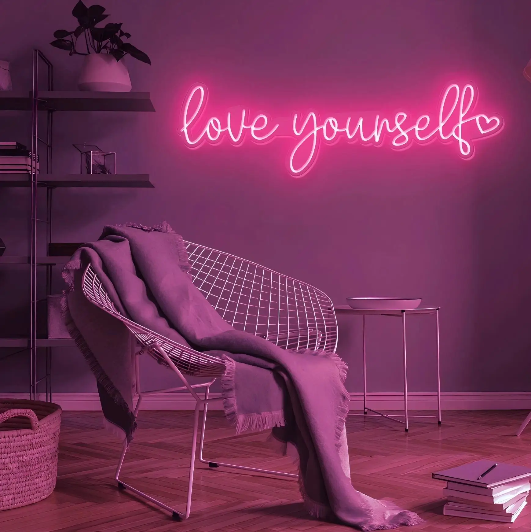 Love Yourself Neon Sign with Heart, Handmade LED Neon Sign Home Room Decor Neon Art Personalized Neon Gift Wall Decoration Sign