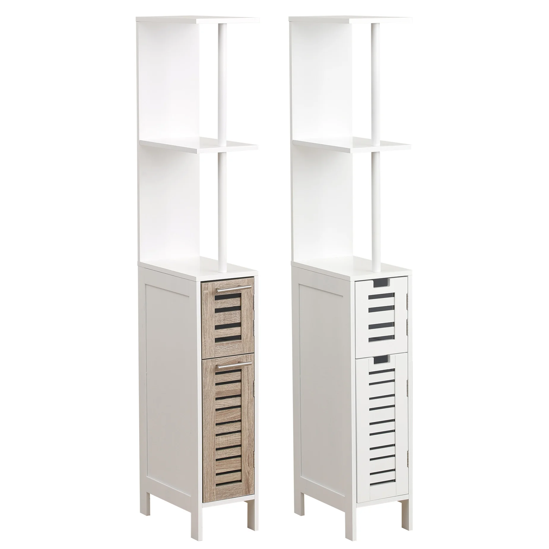 Mueble de Baño Columna Aarmario Eatantería Para Espacios Reducidos MDF con 2 Eatantes + 2 Puertas