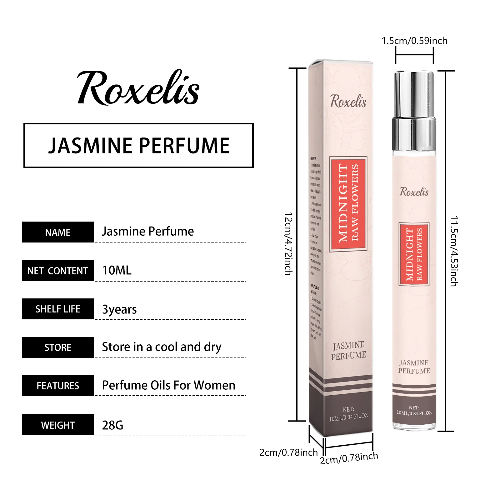 Roxelis-Perfume ligero de jazmín, fragancia ligera Natural, fresca, suave, de larga duración, Perfume persistente encantador portátil