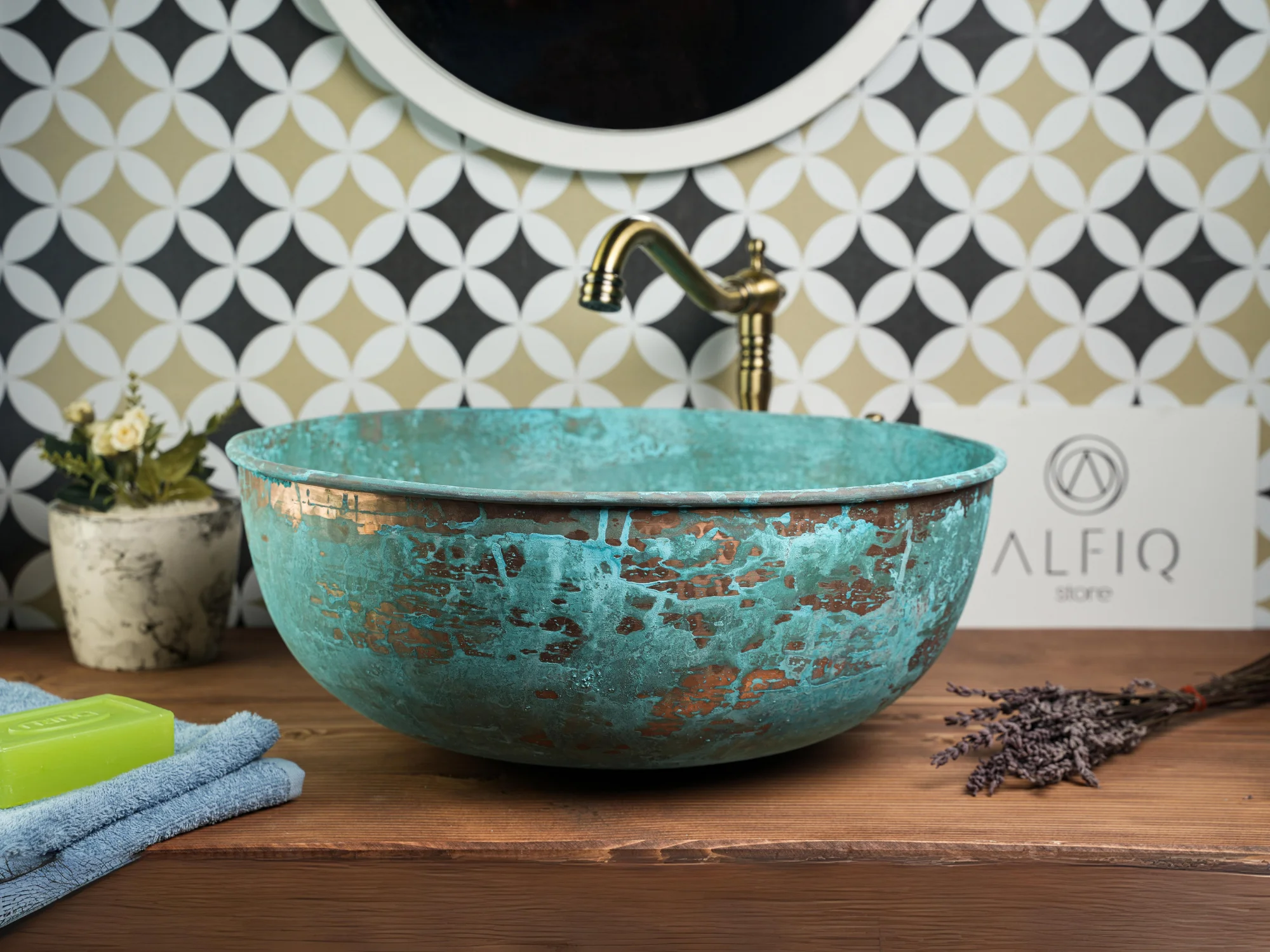 Solid Copper Blue Patina Sink Bathroom| Handmade Copper Sink Kitchen Bowl