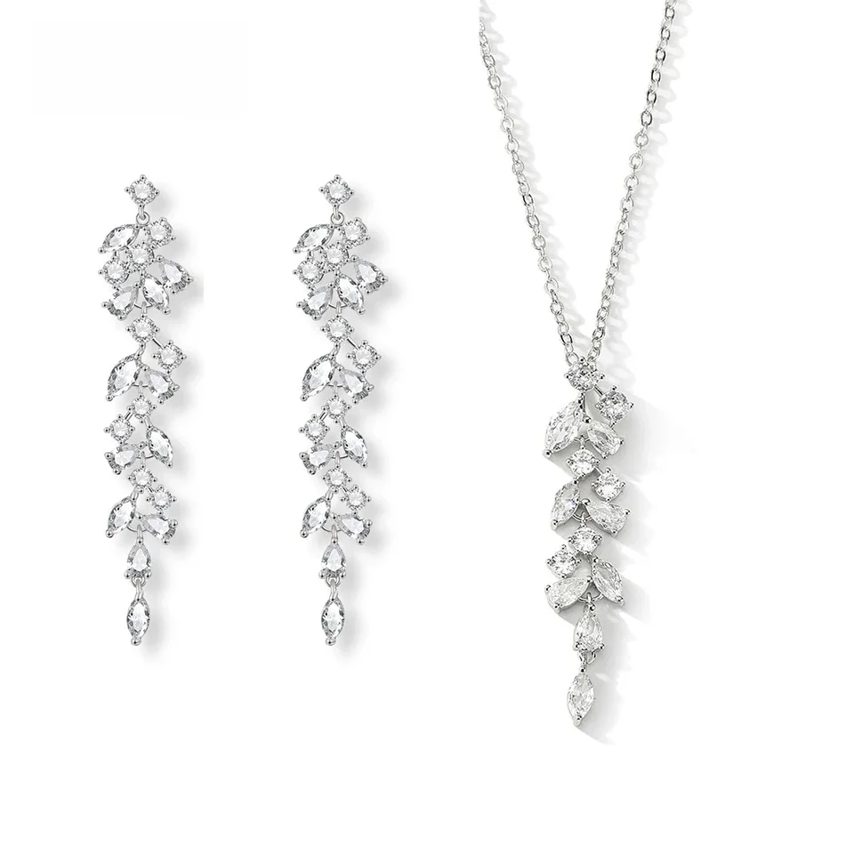ZAKOL Classic AAA Cubic Zirconia Tassel Leaf Wisiorek Naszyjniki dla kobiet Eleganckie ślubne wesele Biżuteria Akcesoria — zdjęcie 2