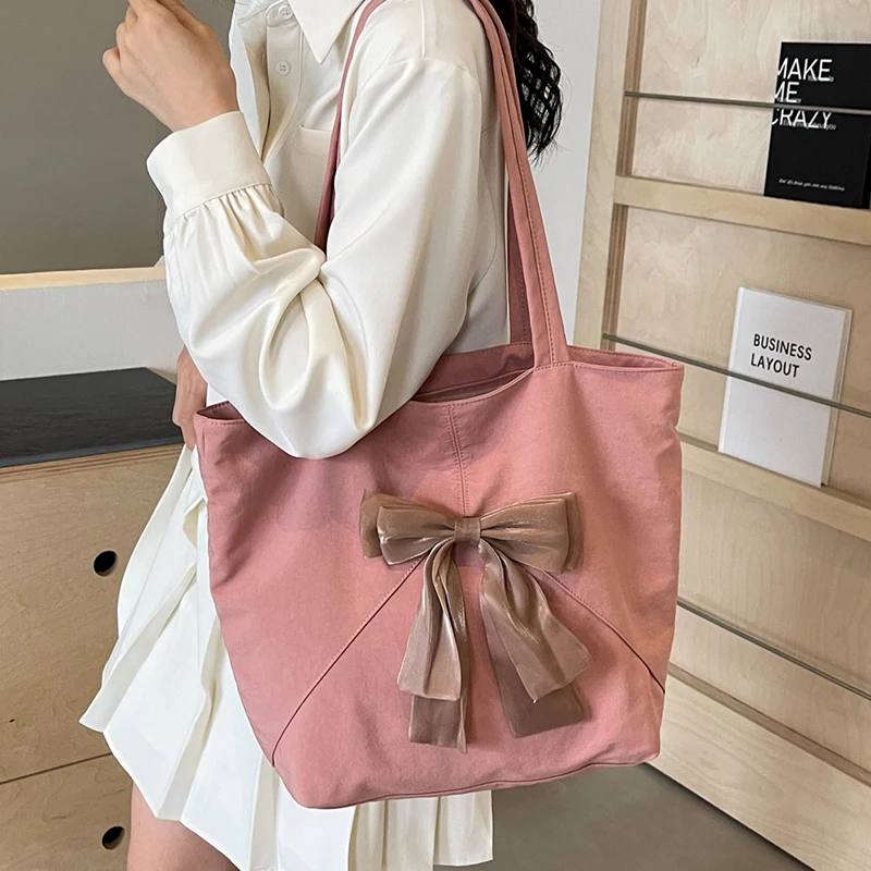 Women's Large Capacity Shoulder Bag with Bow Decoration Elegant and Stylish Tote image 6