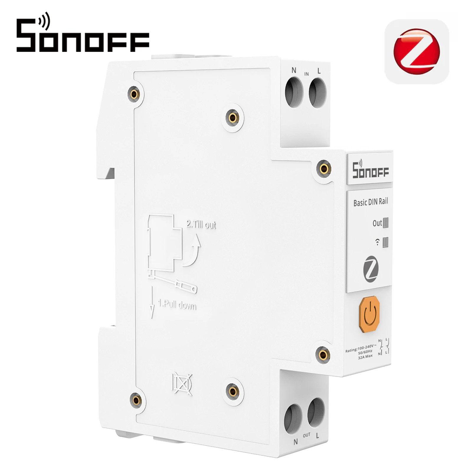 Interrupteur intelligent Zigbee SONOFF BASIC-ZB1GSP à montage sur rail avec commutation bipolaire haute performance 32 A, surveillance de l'énergie et protection contre les surcharges