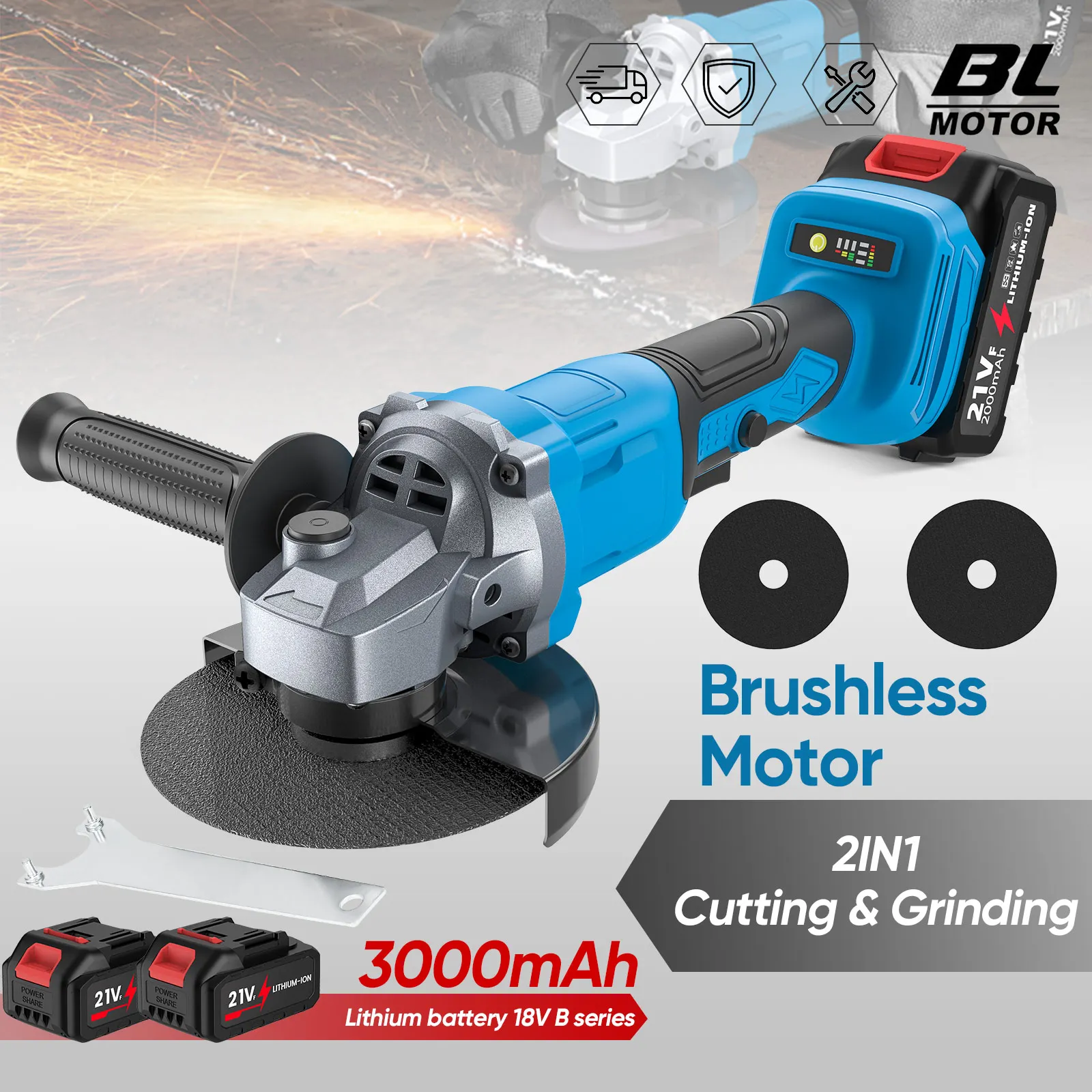 21v 125mm moedor de ângulo sem escova 3 velocidades sem fio corte carpintaria ferramenta elétrica adequado para makita 21v bateria