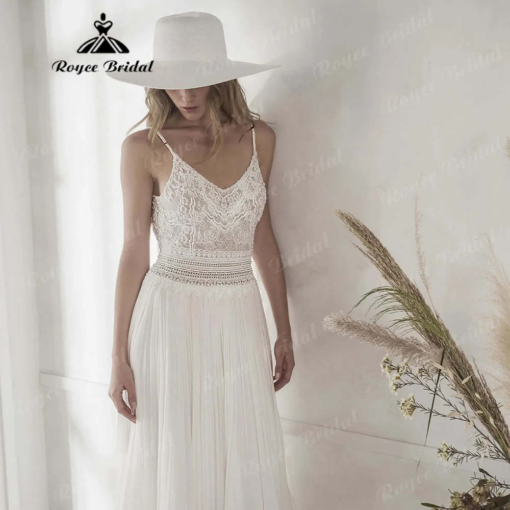 Vestidos Civil Lace Boho Bohemian Beach Spaghetti Straps Wedding Dress for Women 2025 Bridal Gown Robe Marriage Sexy Customized 