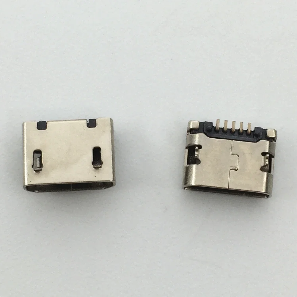 10 szt. Złącze Micro Mini USB 5-pinowe 5,9 mm DIP2 typu B, płaskie, bez wygięć po bokach, żeńskie, niklowane, żelazna obudowa, port ładowania — zdjęcie 2